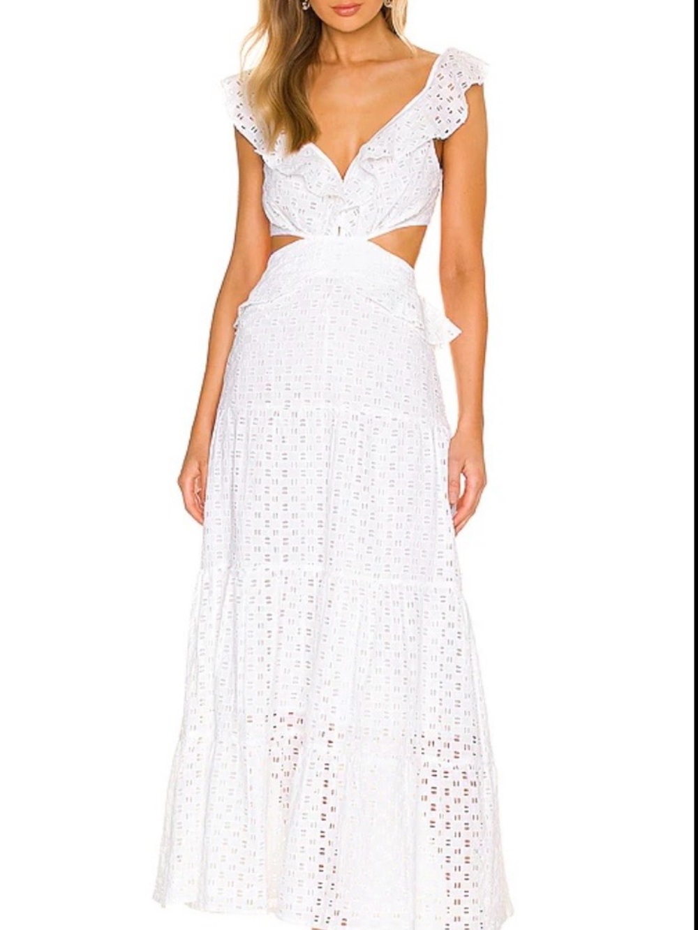 Karina Grimaldi White Eyelet Cutout Maxi Dress